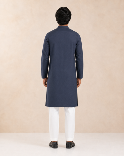 Men’s Navy Blue Textured Kurta Pyjama Set