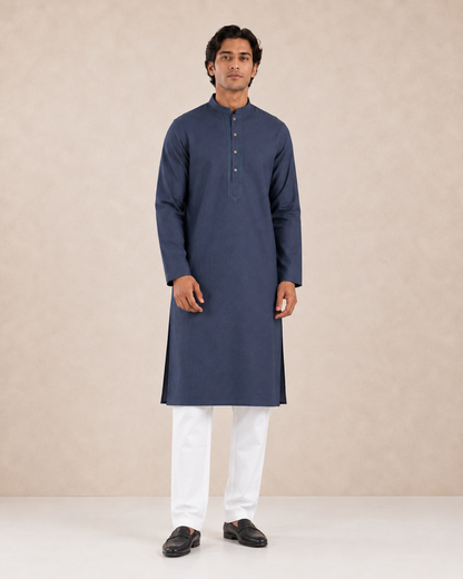 Men’s Navy Blue Textured Kurta Pyjama Set