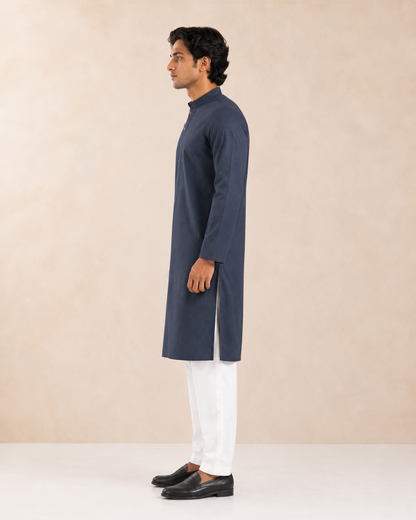 Men’s Navy Blue Textured Kurta Pyjama Set