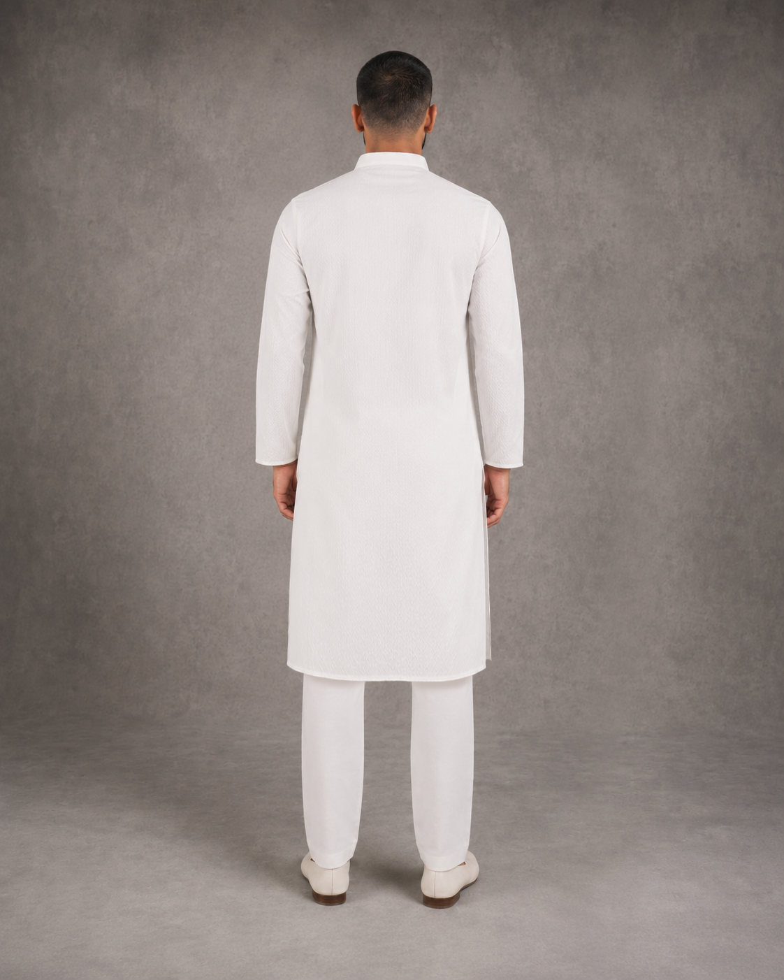 Men’s White Textured Kurta Pyjama Set