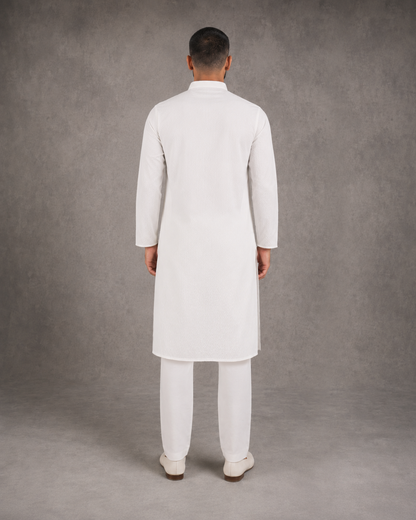 Men’s White Textured Kurta Pyjama Set