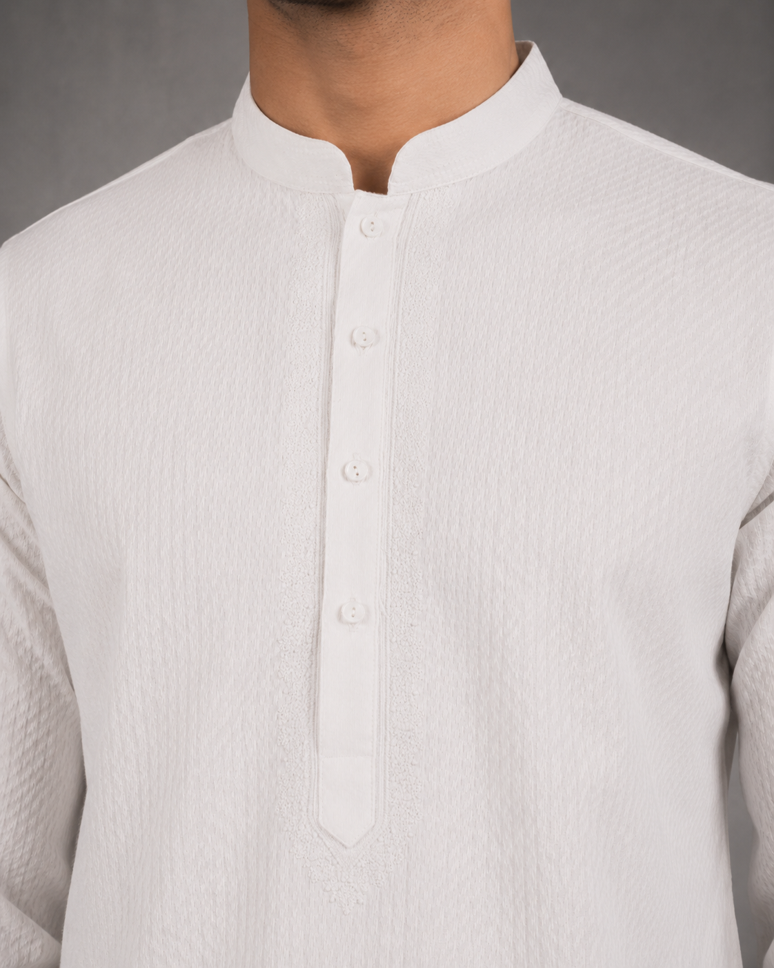 Men’s White Textured Kurta Pyjama Set