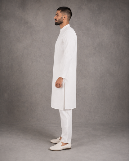 Men’s White Textured Kurta Pyjama Set