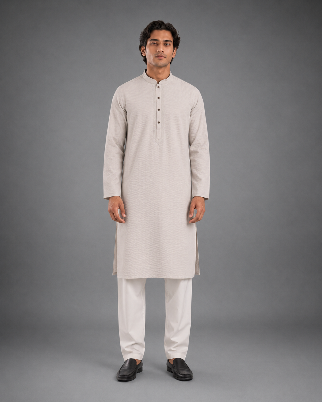 Men’s Light Beige  Textured Kurta Pyjama Set