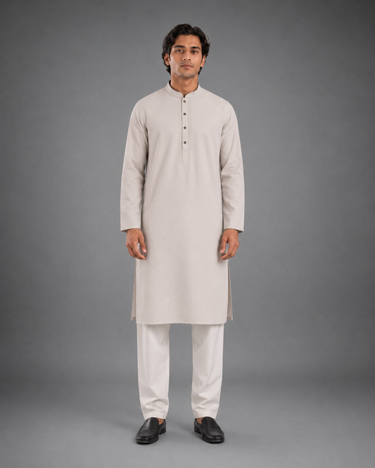 Men’s Light Beige  Textured Kurta Pyjama Set