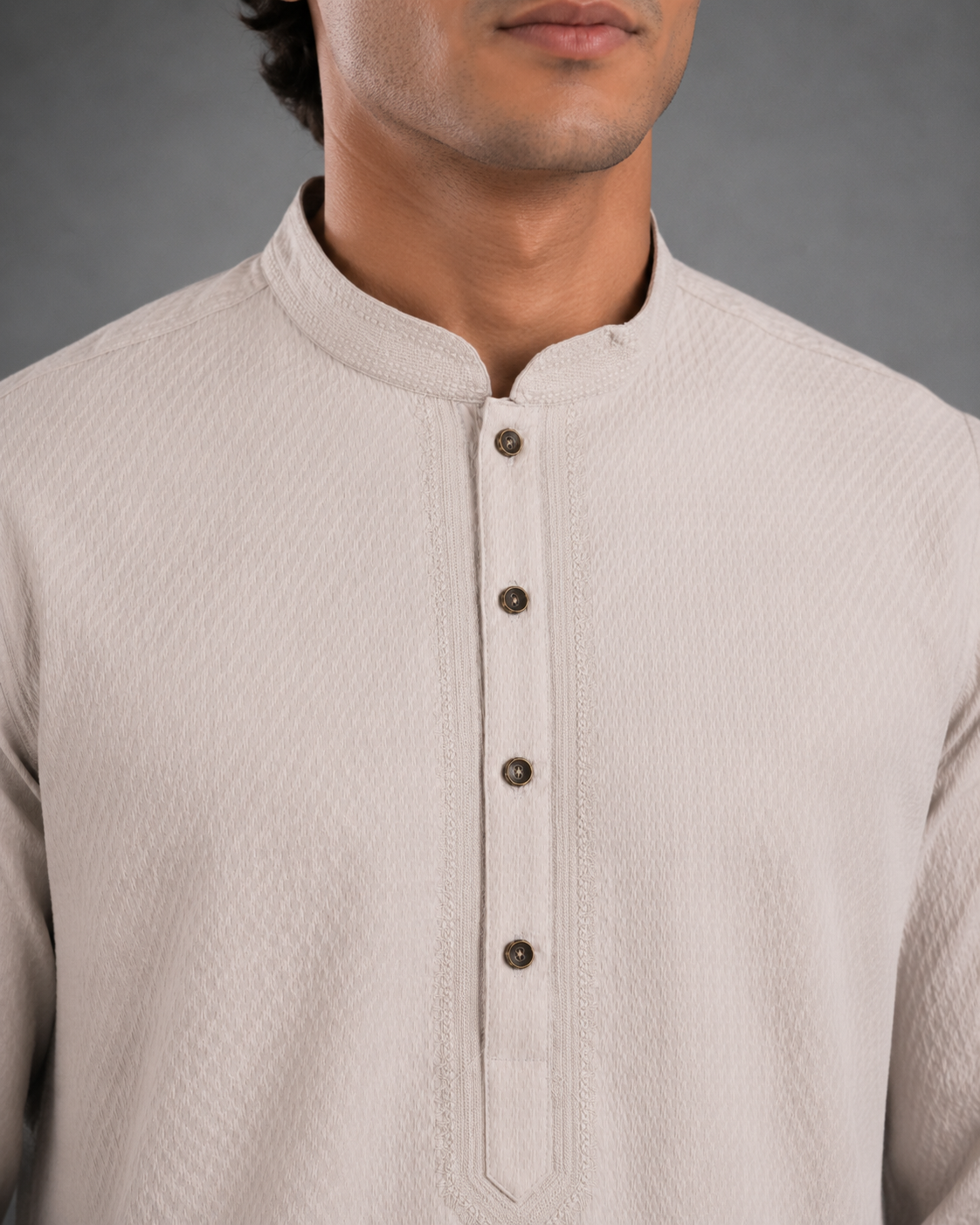 Men’s Light Beige  Textured Kurta Pyjama Set