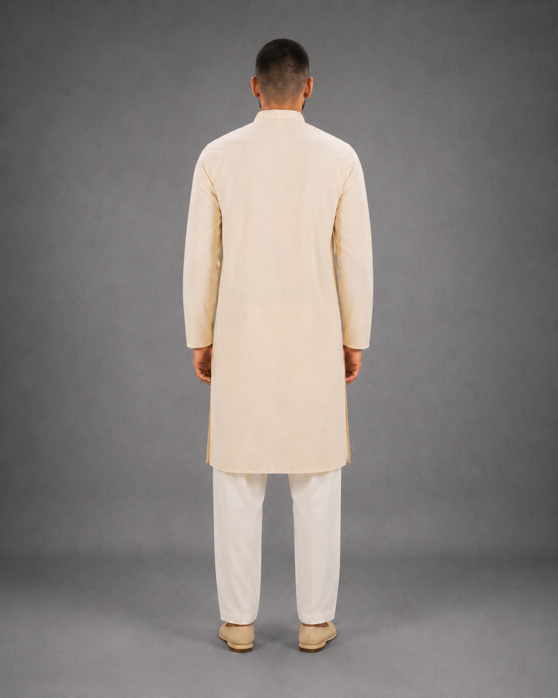 Men’s Light Yellow Textured Kurta Pyjama Set