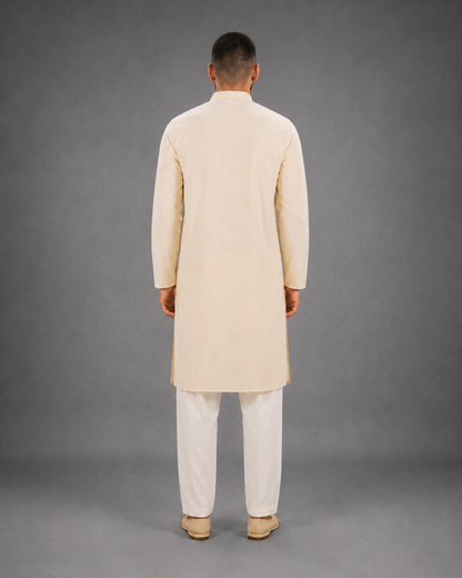 Men’s Light Yellow Textured Kurta Pyjama Set