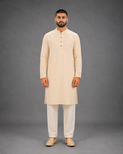 Men’s Light Yellow Textured Kurta Pyjama Set