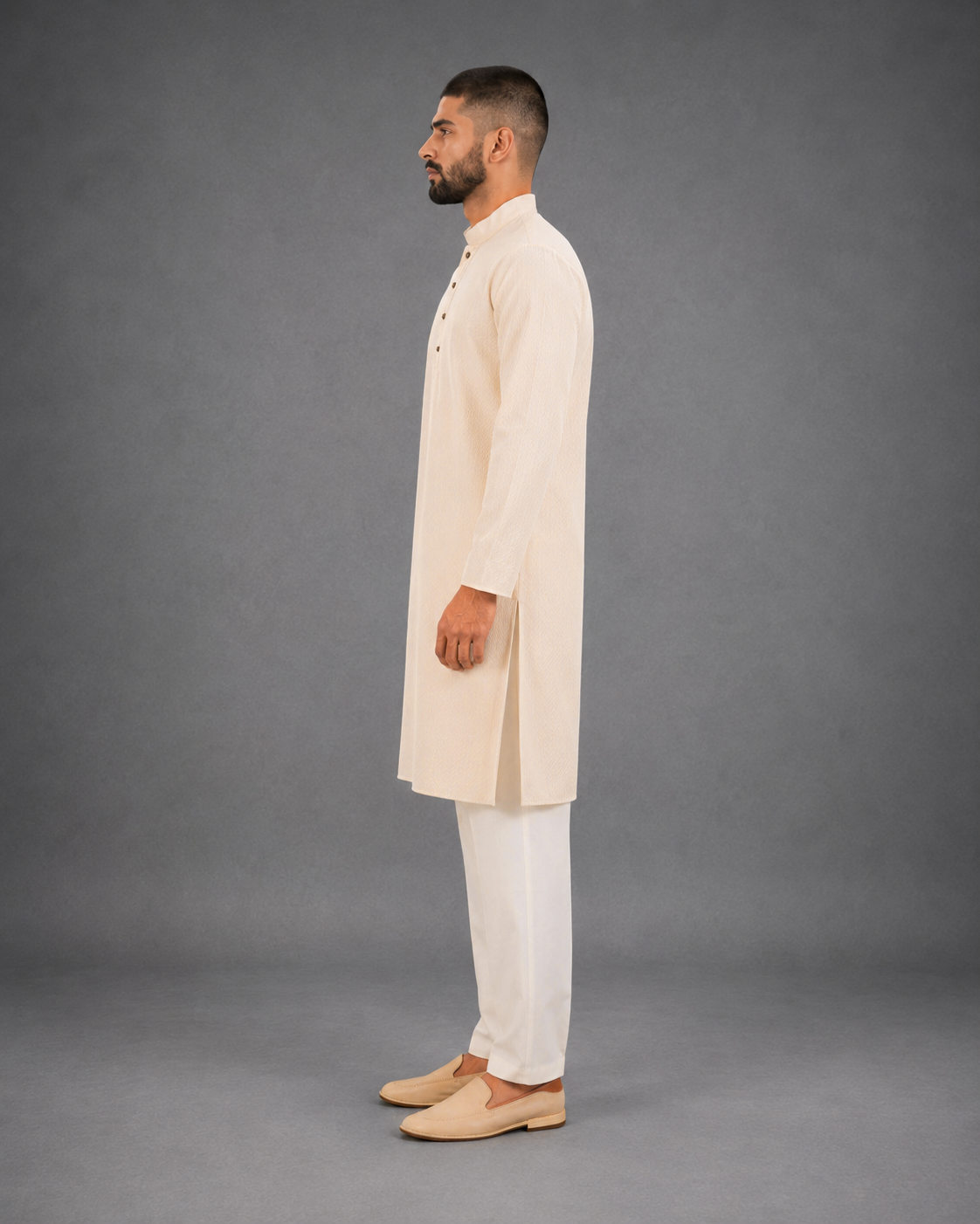 Men’s Light Yellow Textured Kurta Pyjama Set