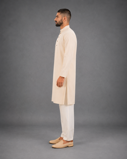 Men’s Light Yellow Textured Kurta Pyjama Set