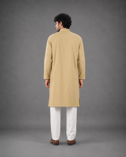 Men’s Light Tan Textured Kurta Pyjama Set
