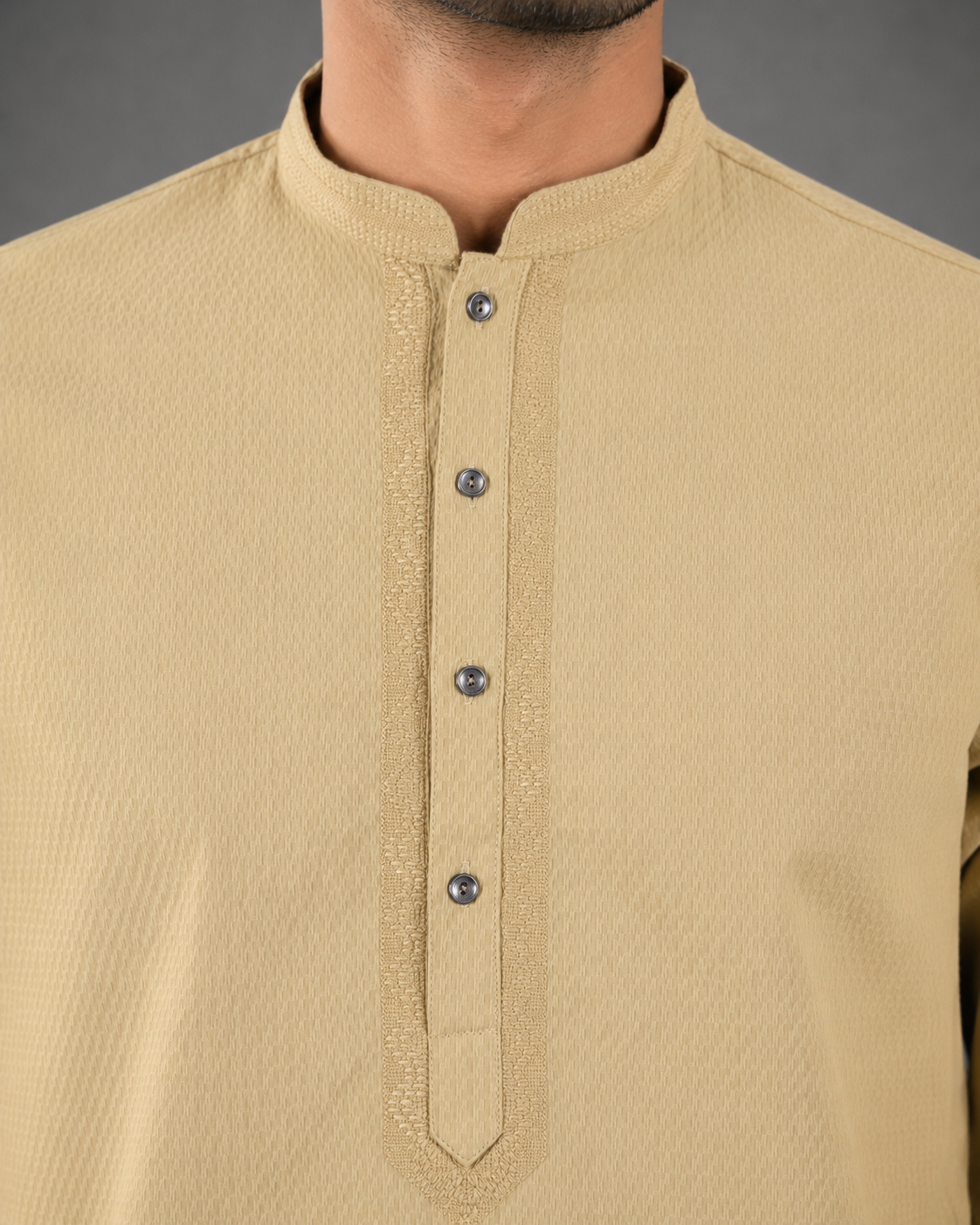 Men’s Light Tan Textured Kurta Pyjama Set