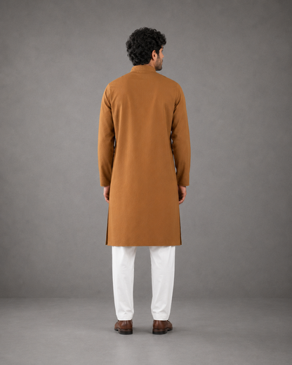 Men’s Warm Brown Textured Kurta Pyjama Set