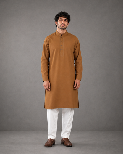 Men’s Warm Brown Textured Kurta Pyjama Set