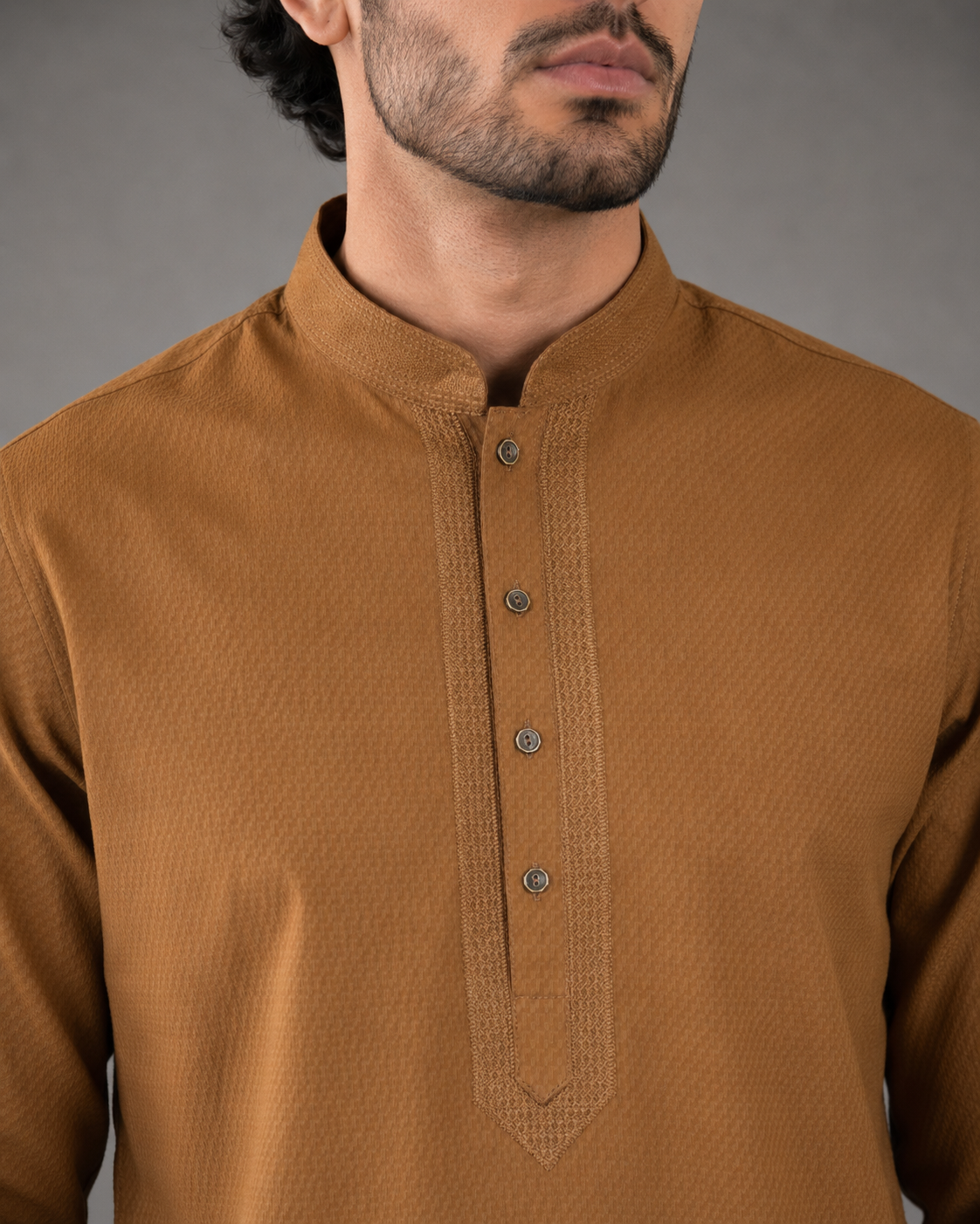 Men’s Warm Brown Textured Kurta Pyjama Set