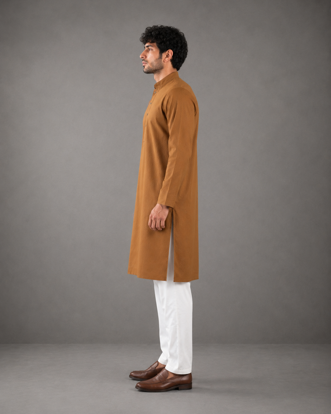 Men’s Warm Brown Textured Kurta Pyjama Set
