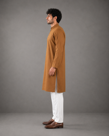 Men’s Warm Brown Textured Kurta Pyjama Set