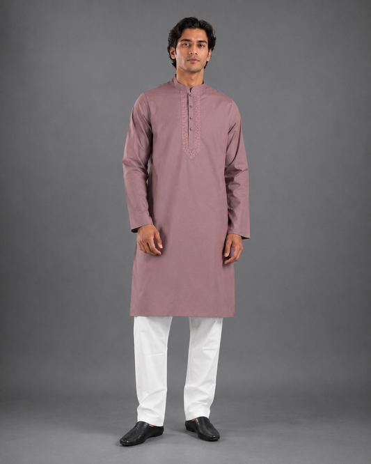 Men’s Mauve Linen Kurta Pyjama Set