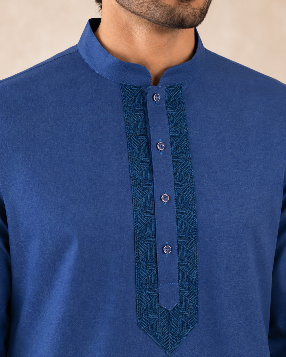 Men’s Royal Blue Linen Kurta Pyjama Set