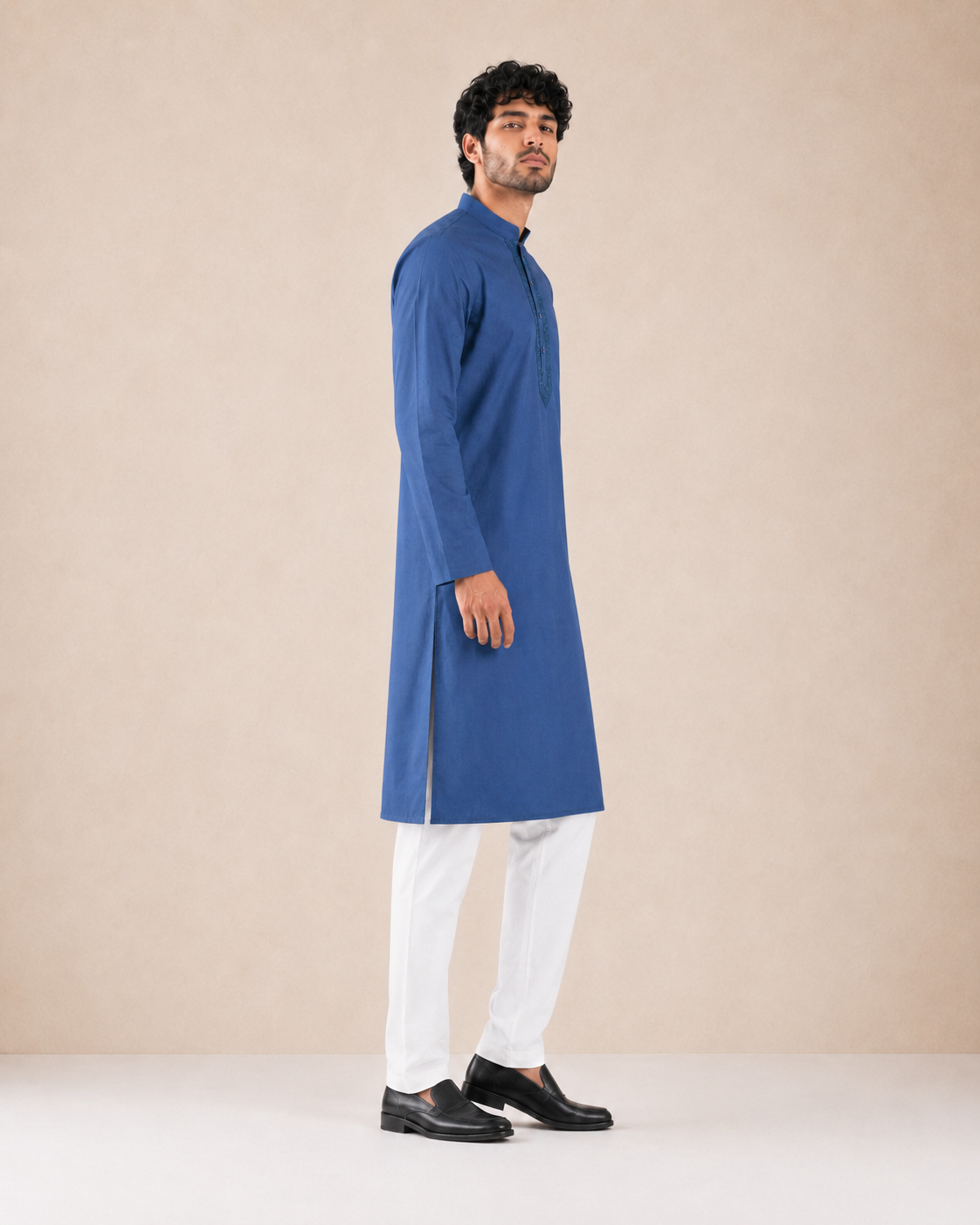 Men’s Royal Blue Linen Kurta Pyjama Set