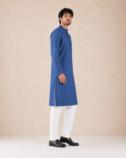 Men’s Royal Blue Linen Kurta Pyjama Set