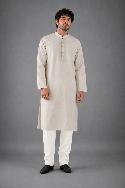 Men’s Cream Linen Kurta Pyjama Set
