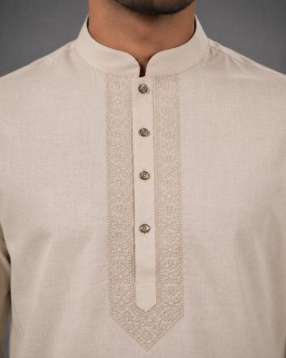 Men’s Cream Linen Kurta Pyjama Set