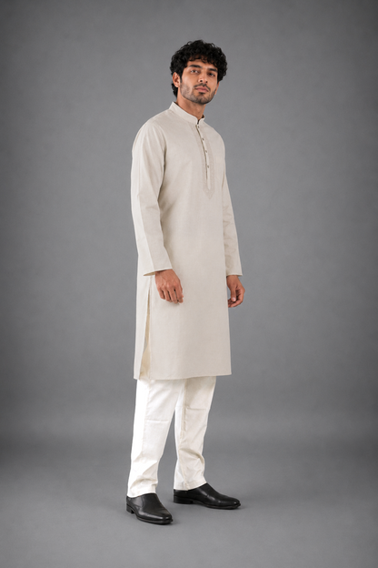 Men’s Cream Linen Kurta Pyjama Set