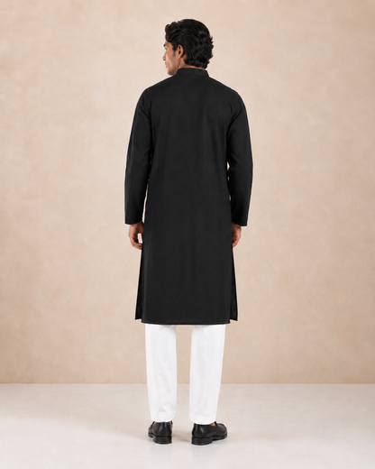 Men’s Black Linen Kurta Pyjama Set