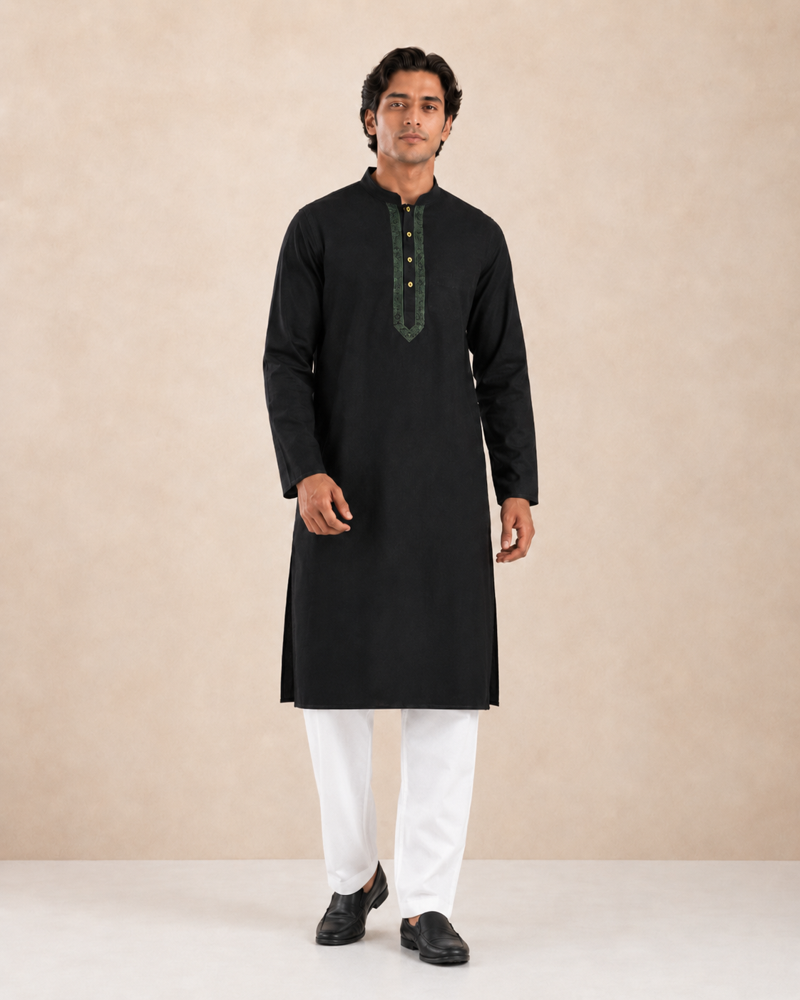 Men’s Black Linen Kurta Pyjama Set