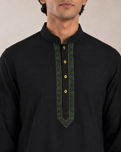Men’s Black Linen Kurta Pyjama Set