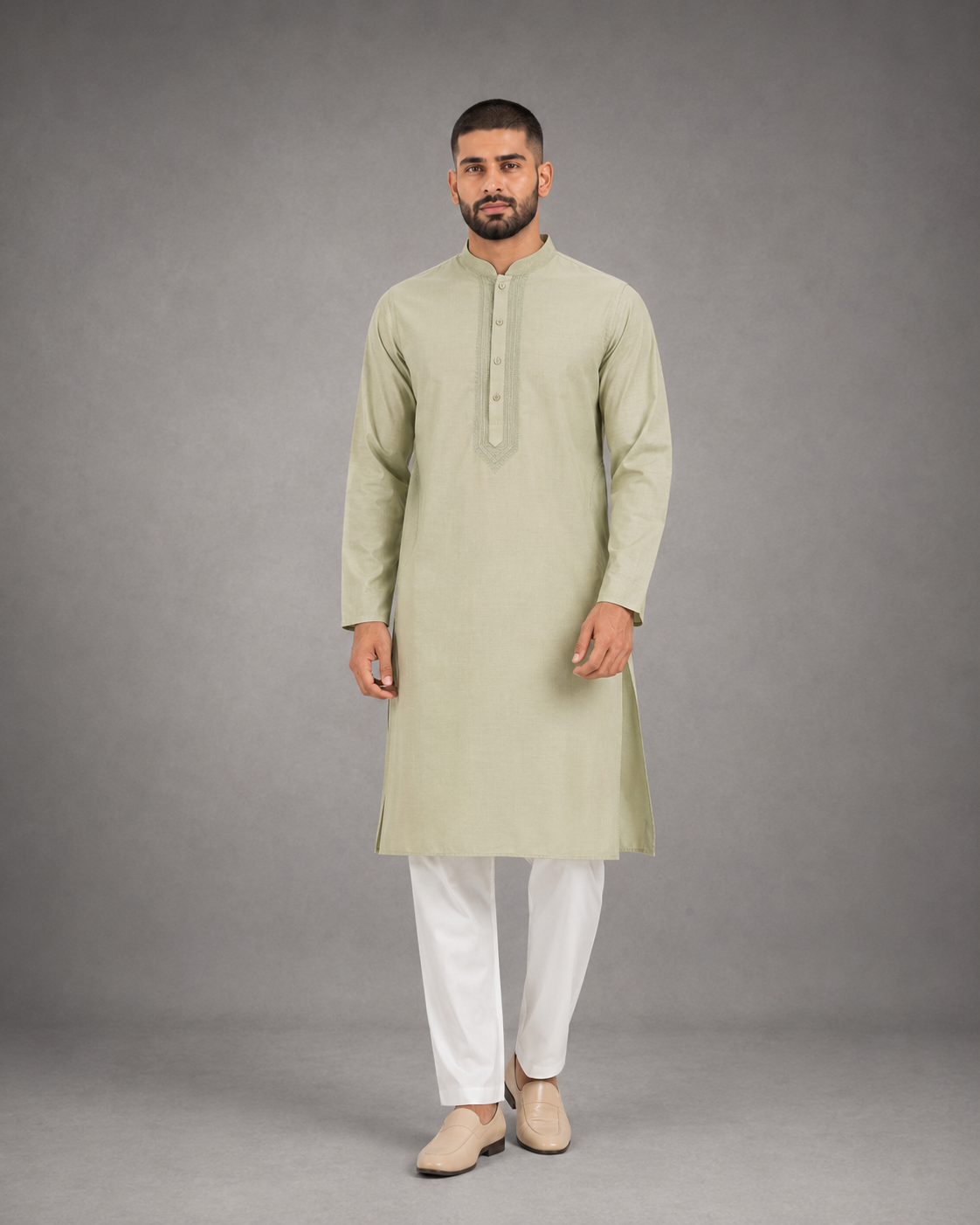 Men’s Light Green Linen Kurta Pyjama Set