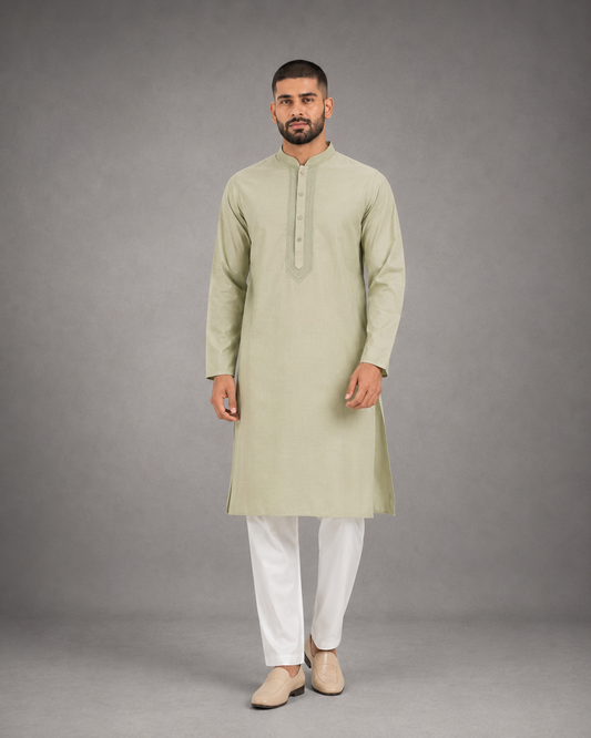 Men’s Light Green Linen Kurta Pyjama Set