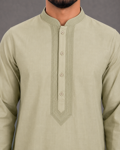 Men’s Light Green Linen Kurta Pyjama Set