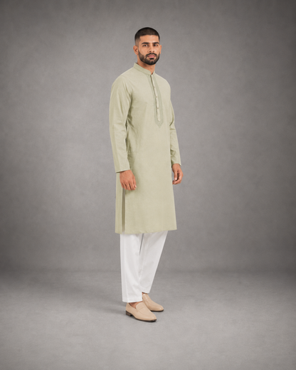 Men’s Light Green Linen Kurta Pyjama Set