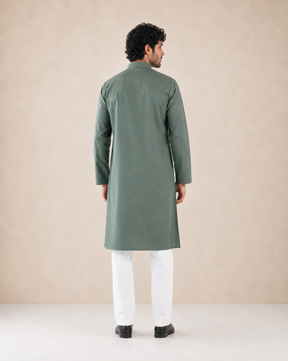 Men’s Sage Green Linen Kurta Pyjama Set