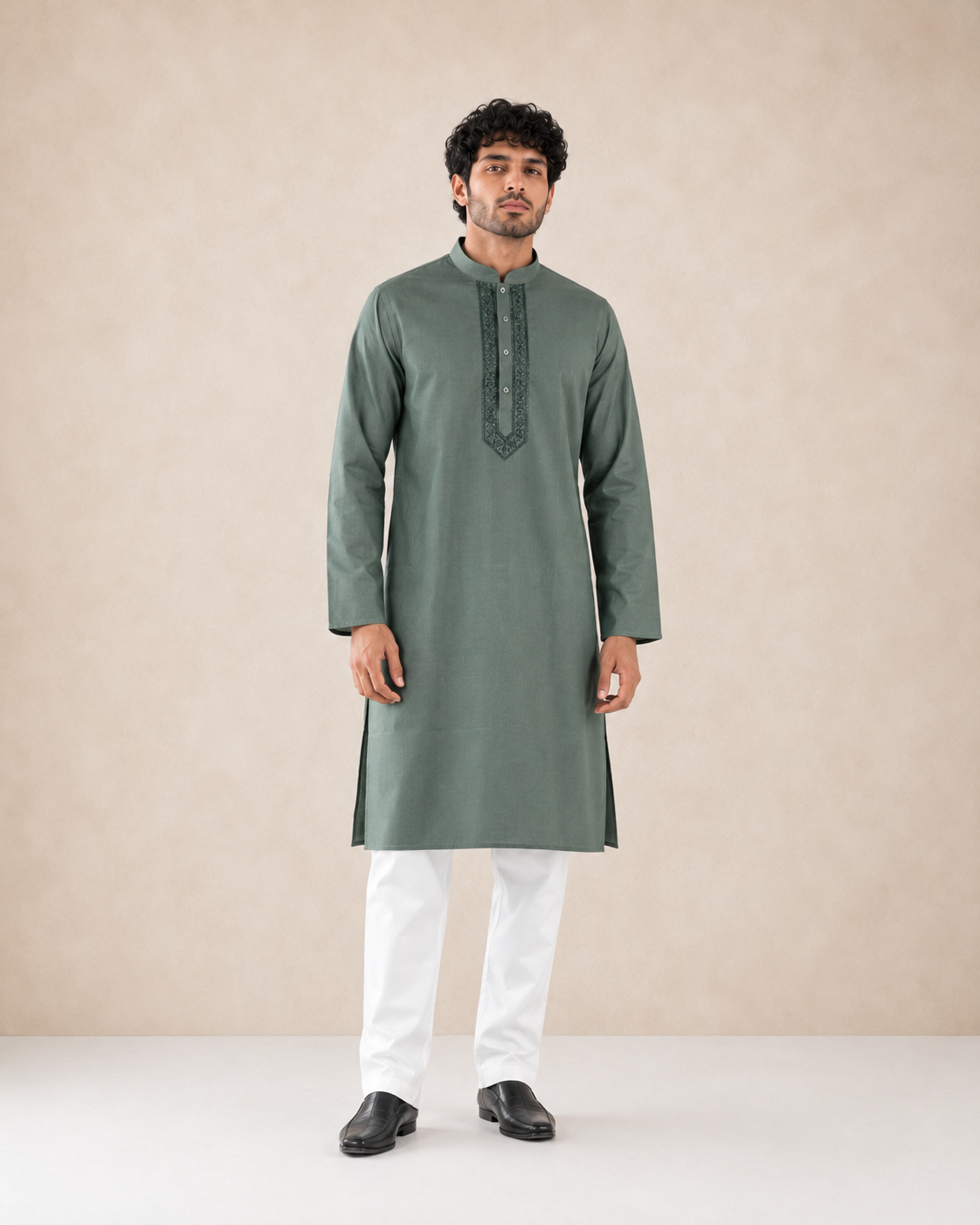 Men’s Sage Green Linen Kurta Pyjama Set