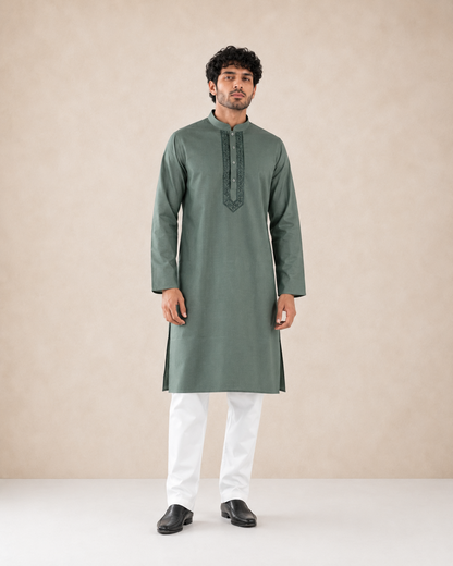 Men’s Sage Green Linen Kurta Pyjama Set