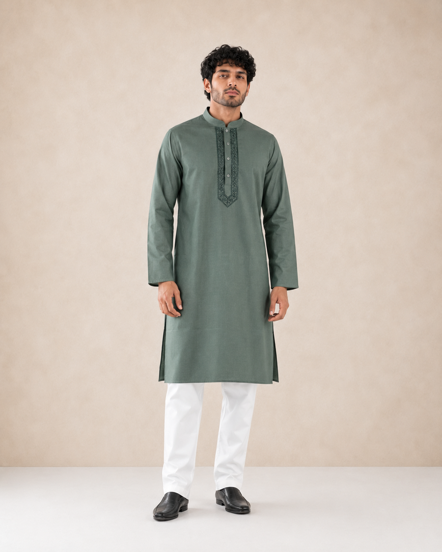 Men’s Sage Green Linen Kurta Pyjama Set