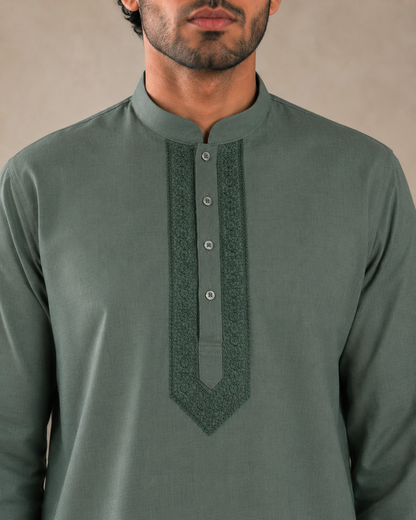 Men’s Sage Green Linen Kurta Pyjama Set