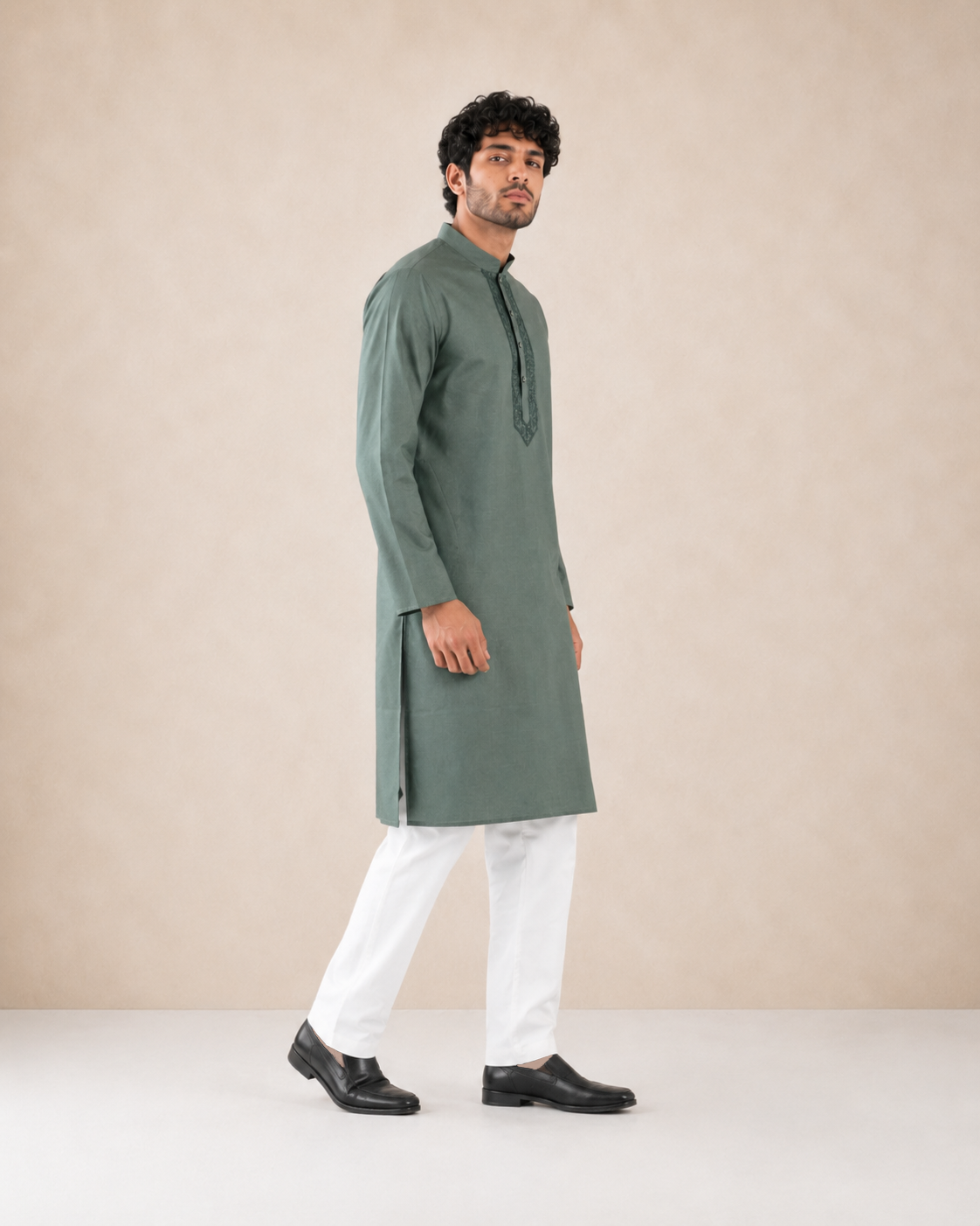 Men’s Sage Green Linen Kurta Pyjama Set