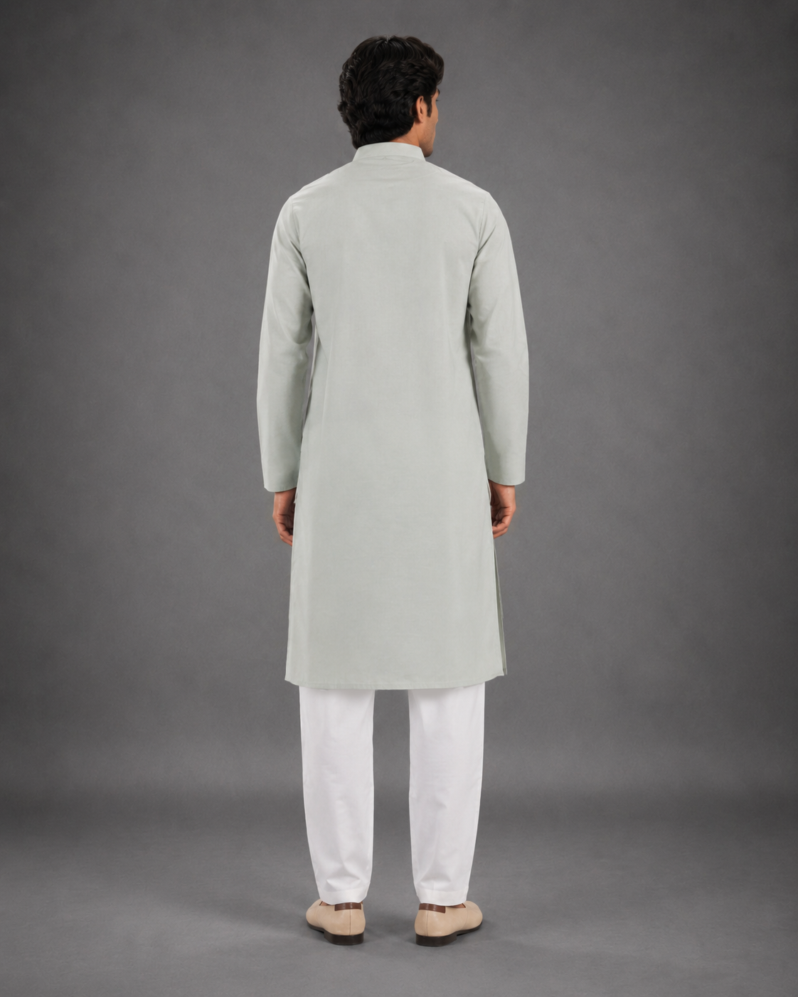 Men’s Light Grey - Green  Linen Kurta Pyjama Set