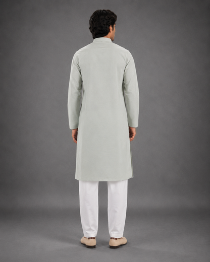 Men’s Light Grey - Green  Linen Kurta Pyjama Set