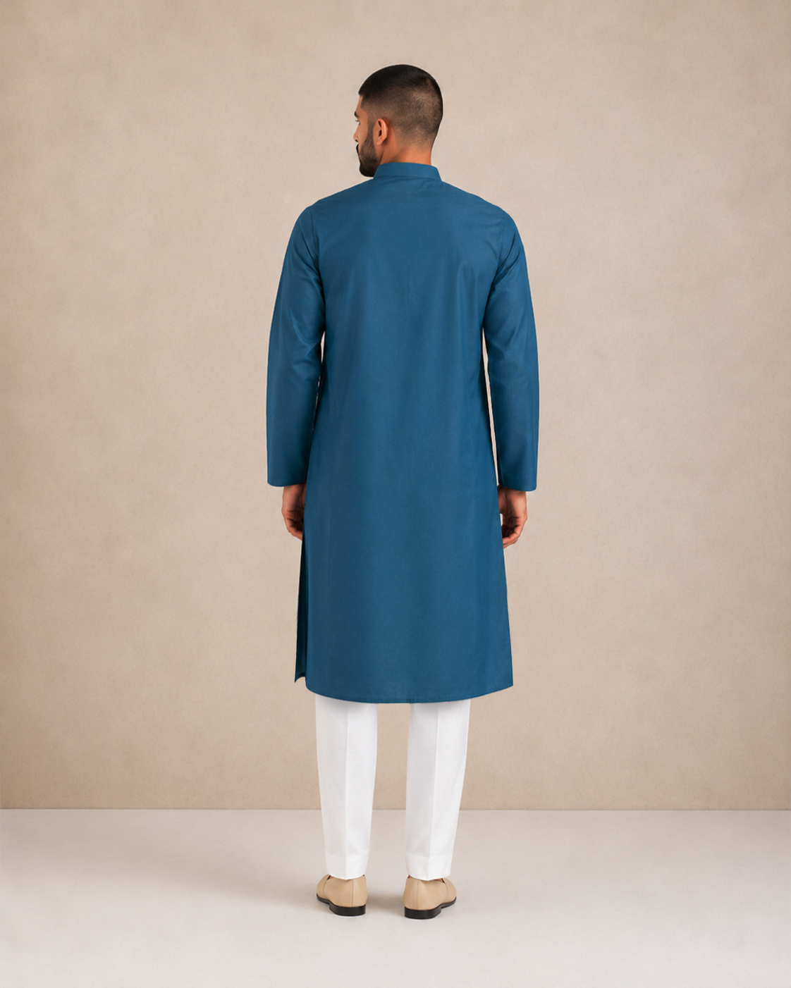 Men’s Deep Teal Blue Linen Kurta Pyjama Set