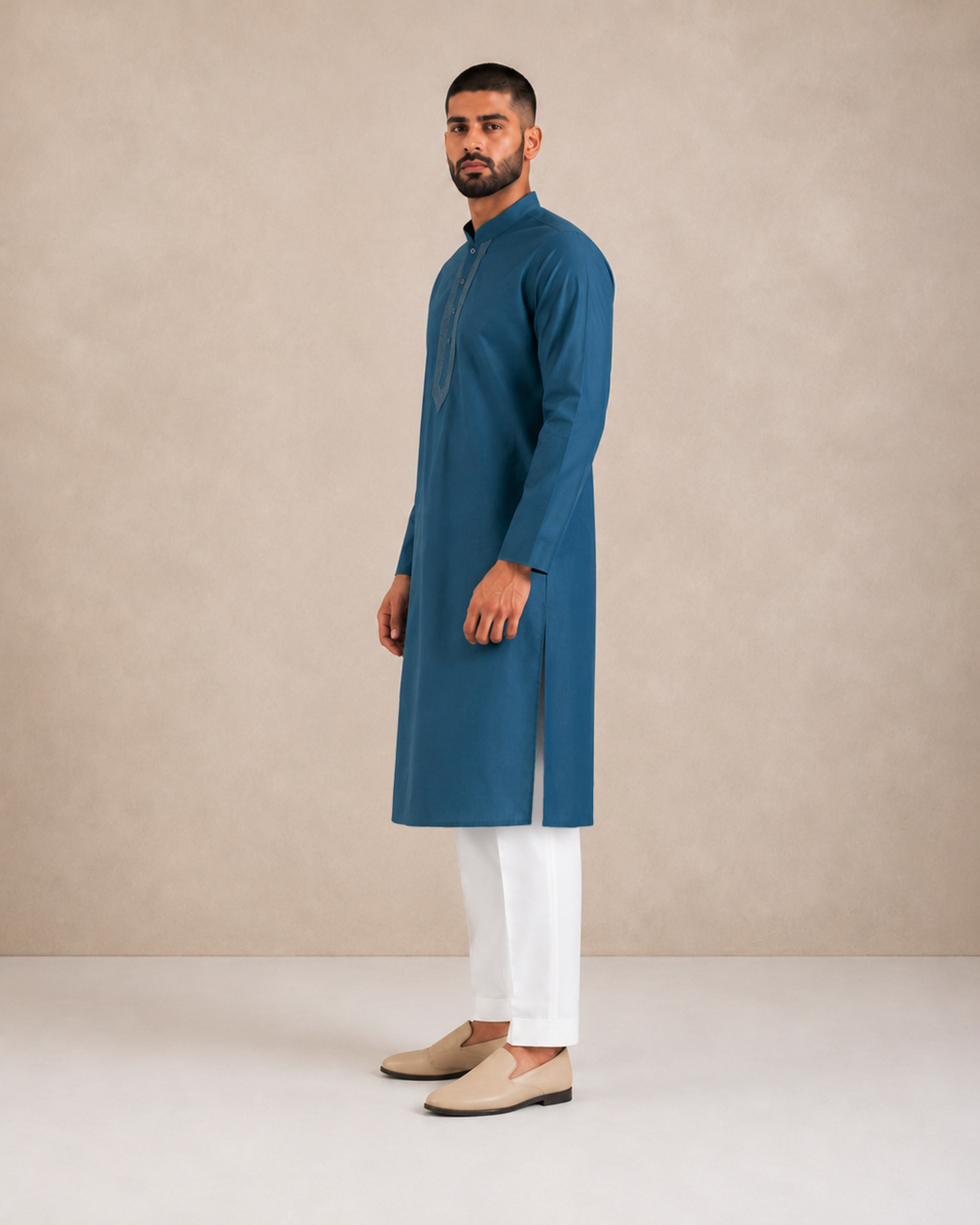 Men’s Deep Teal Blue Linen Kurta Pyjama Set