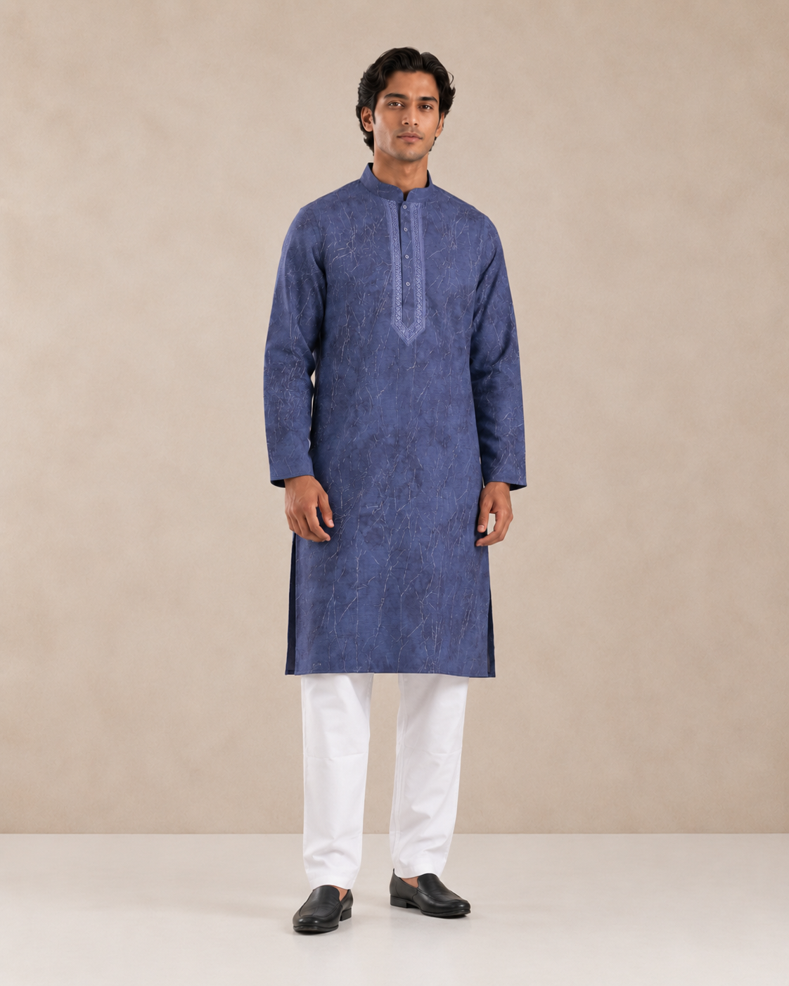 Slate Blue Vintage Crush Kurta Pyjama Set for Men