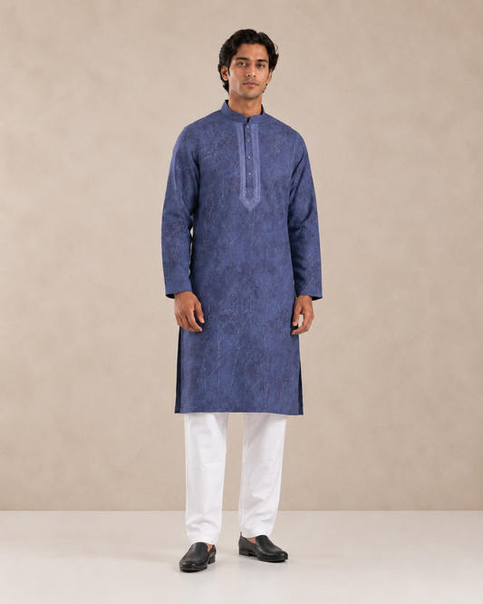Slate Blue Vintage Crush Kurta Pyjama Set for Men