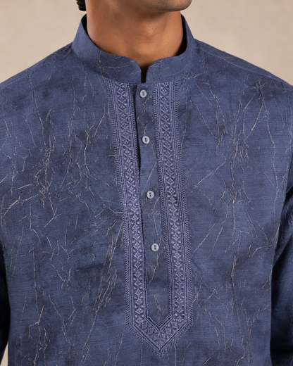 Slate Blue Vintage Crush Kurta Pyjama Set for Men