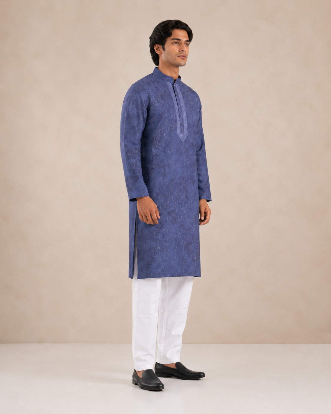 Slate Blue Vintage Crush Kurta Pyjama Set for Men